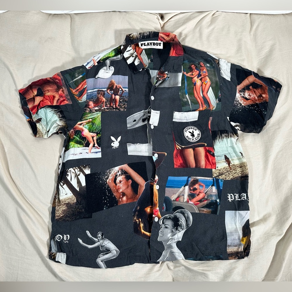 Playboy PacSun Mens Shirt Small Women Playboy Models Surf Club Rayon Rare